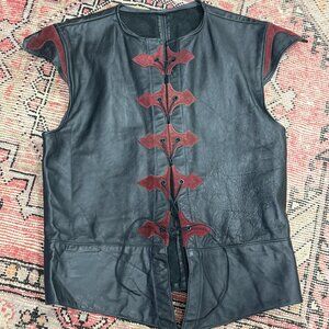Vintage~Medieval Biker/ Ren Faire Black Leather/Suede Lace Front Vest~Unisex